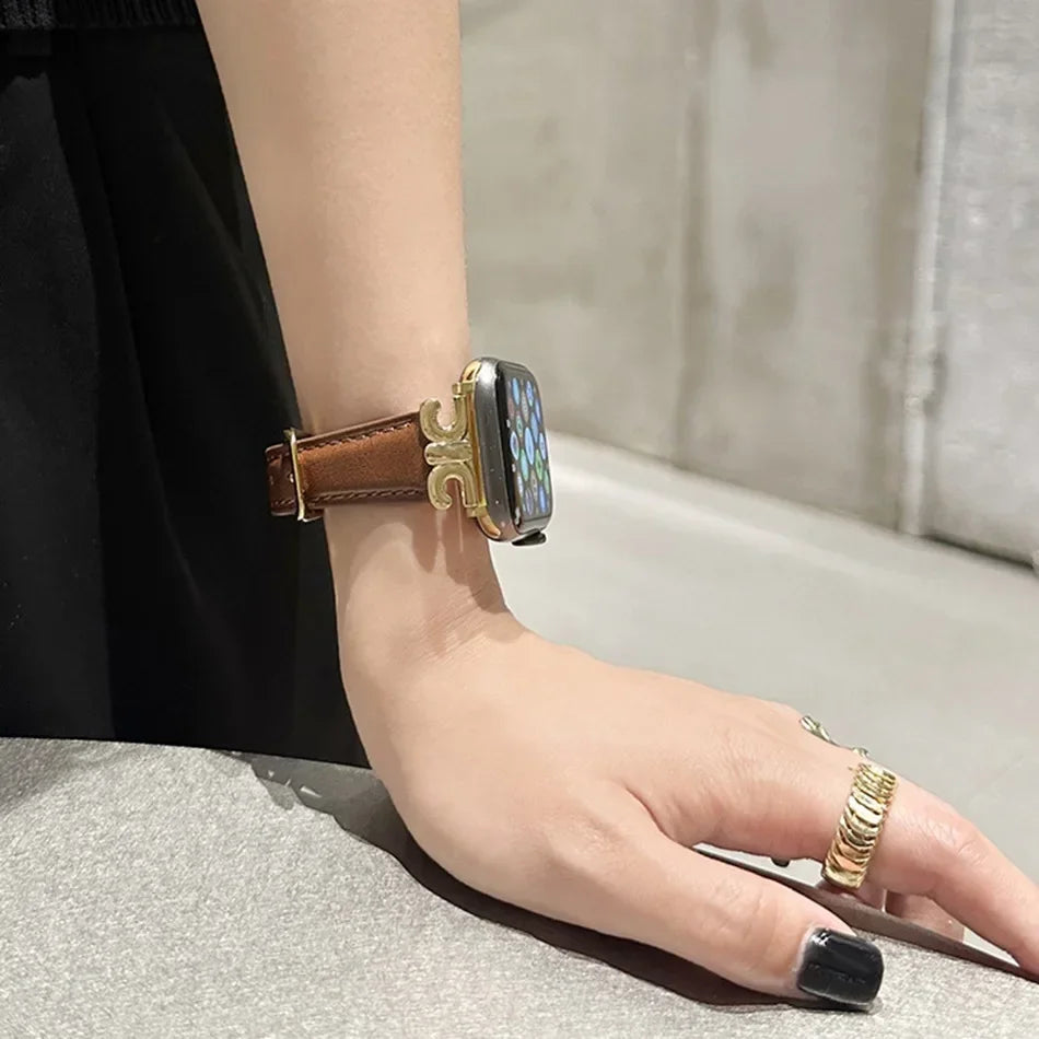 For Apple Watch band Series Ultra 10 9 8 7 6 5 Luxury Leather loop For Women 38mm 40mm 41mm 42mm 44mm 45mm 46mm 49mm band