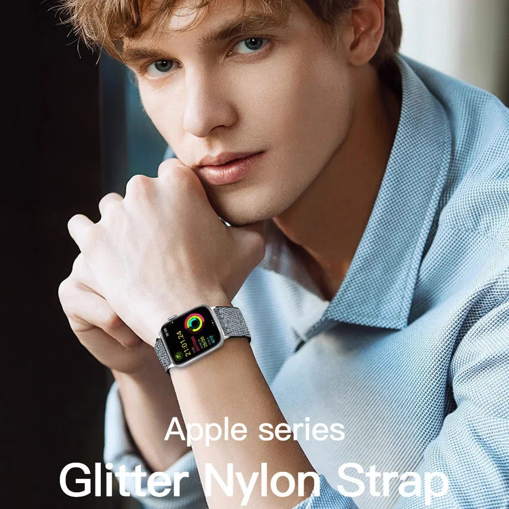 Bohemian Nylon band for Apple Watch Ultra 2 49mm 42mm 45mm 38mm 40mm 41mm 44mm Elastic Shiny band Apple Watch Series 10 9 8 7 6 5 4 3 SE