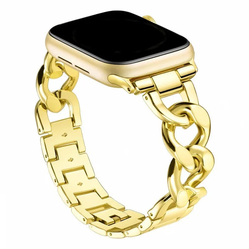 Luxury Gold Watch band For Apple Watch 44mm 8 7 9 41mm 6 5 Stainless Steel Women band For Apple Watch Ultra 40mm 42mm 49mm band.