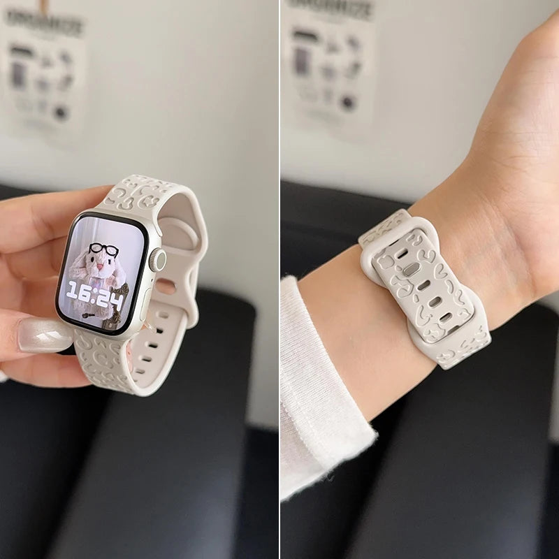Engraved band For Apple Watch Ultra 3 2 1 49mm 41mm 45mm 40mm 44mm 42mm 46mm Silicone Leopard band Series 11 10 9 8 7 6 5 4 band