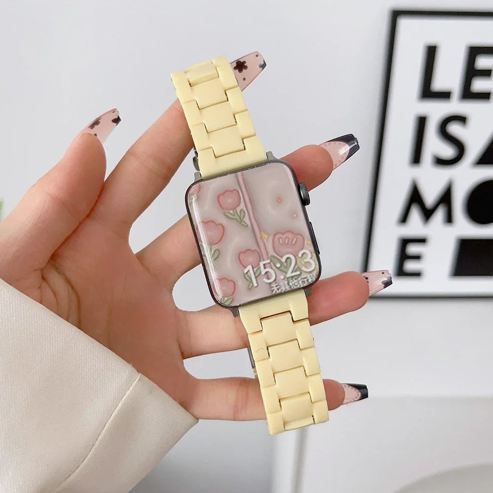 Resin Watch band for Apple Watch 44mm band 42mm 38mm correa watch band for Apple Watch Series 10 8 7 6 SE 5 4 40mm 41mm 45mm 49mm Ultra