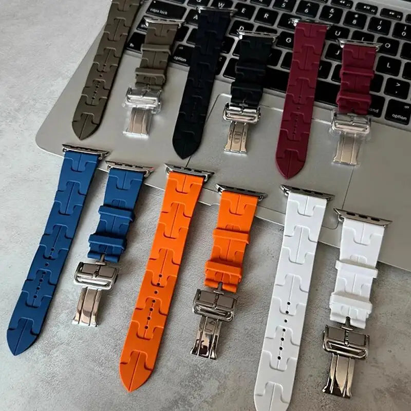 Kilim Single Tour band For Apple Watch band 45mm 44mm 41mm 38mm Folding Buckle Silicone band Apple Watch 10 46mm 42mm Ultra 2 49mm