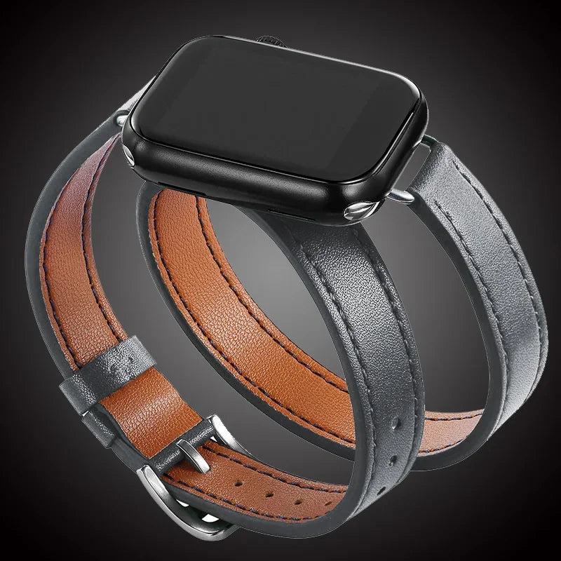 For Apple Watch band 40mm 41mm Double Tour leather band 45mm 44mm Series 9 8 7 6 SE 5 4 for Apple Watch 11 10 42mm 46mm Fashion Correa