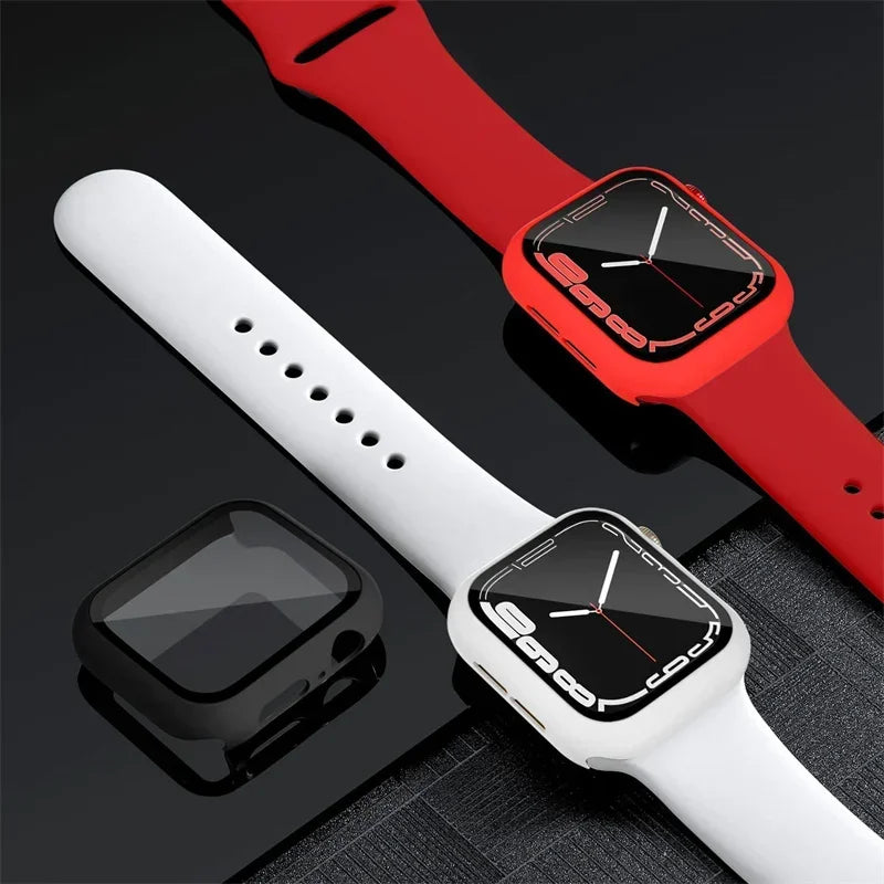 Glass+Case+band For Apple Watch band 44mm 41mm 45mm 40mm 38mm 42mm Silicone band Apple Watch serises 9 8 3 4 5 6 SE 7 watchbands