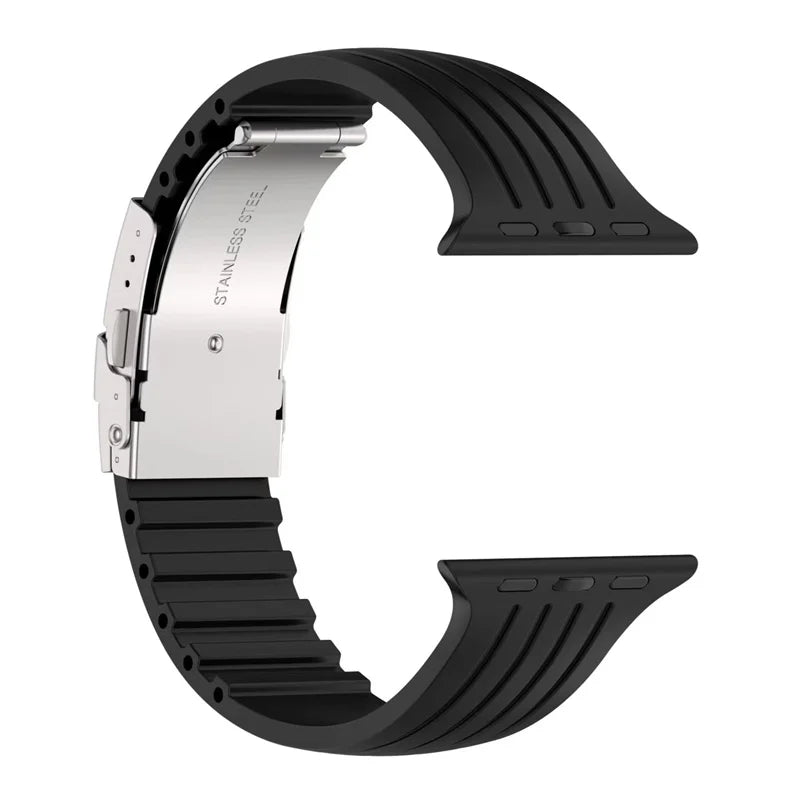 Soft Silicone band For Apple Watch band 44mm 40mm 49mm 42mm 41mm 45mm metal Sport Wristband for Apple Watch Ultra 9 8 7 6 5 4 3 SE