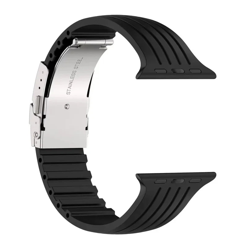 Soft Silicone band For Apple Watch band 44mm 40mm 49mm 42mm 41mm 45mm metal Sport Wristband for Apple Watch Ultra 9 8 7 6 5 4 3 SE