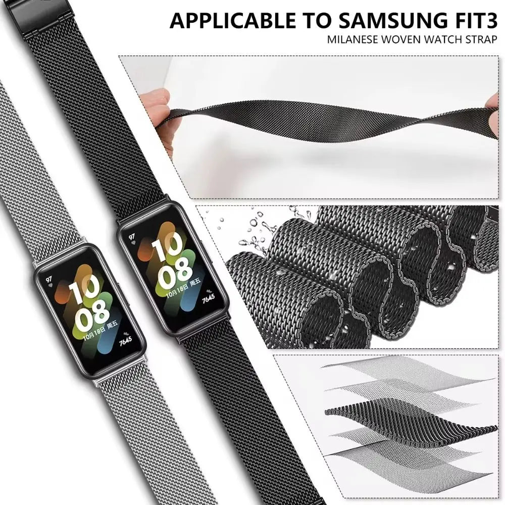 Stainless Steel Strap for Samsung Galaxy Fit 3 Smartwatch Strap Metal Loop Bracelet Watchband for Galaxy Fit3 Replacement Correa