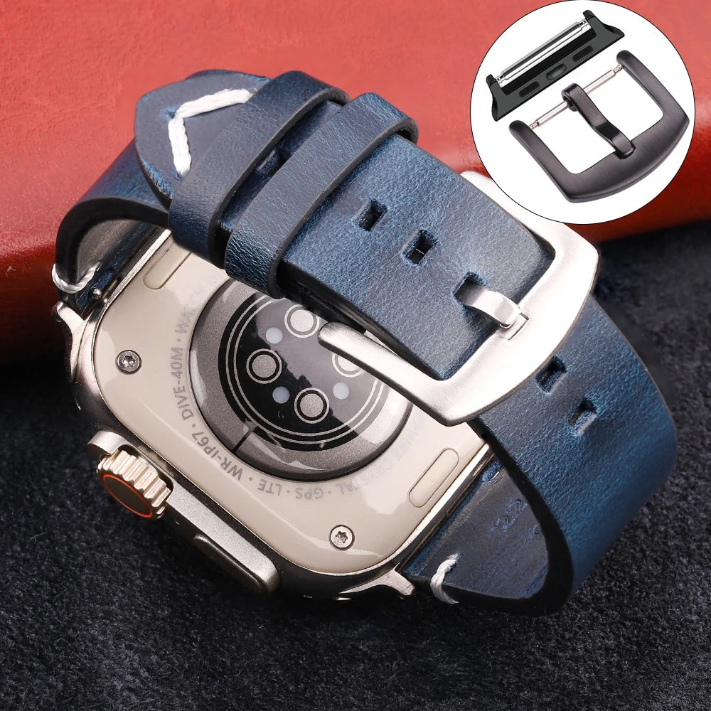 Handmade Vintage Leather band For Apple Watch Ultra 49mm Series 9 8 7 6 4 SE 49mm 45mm 44mm 42mm 41mm 40mm 38mm Accessories Watchband