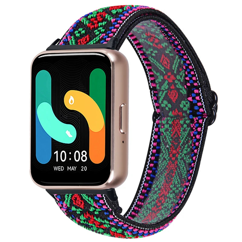 Elastic Nylon Strap For Samsung Galaxy Fit 3 Watch Bracelet Vintage Bohemian National Style Watchband For Samsung Fit 3 SM-R390