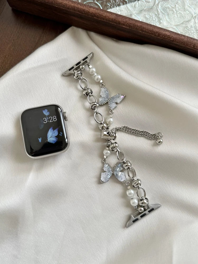 Luxury Diamond band For Apple Watch Ultra 10 9 8 7 6 5 4 Woman Pearl band For Apple Watch 38mm 40mm 41mm 42mm 45mm 46mm 49mm