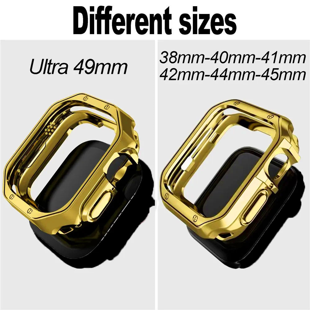 2in1 For Apple Watch 45mm 44mm 42mm 41mm 40mm 38mm band+case Apple Watch Ultra 2 49mm 9 8 7 6 SE Stainless steel band silicone case