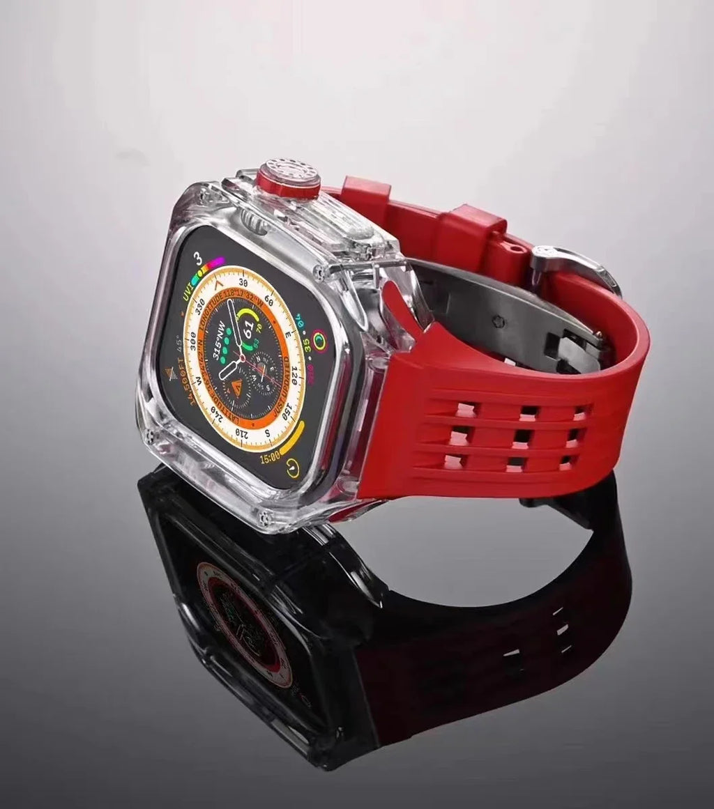 Transparent Luxury Case for Apple Watch Ultra 49mm 45mm 44mm , Stainless Steel Buckle band for Apple Watch 8 7 6 5 4 DIY Modification