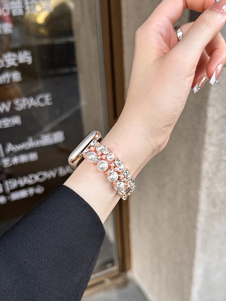 Luxury Diamond band For Apple Watch Ultra 10 9 8 7 6 5 4 Woman Pearl band For Apple Watch 38mm 40mm 41mm 42mm 45mm 46mm 49mm