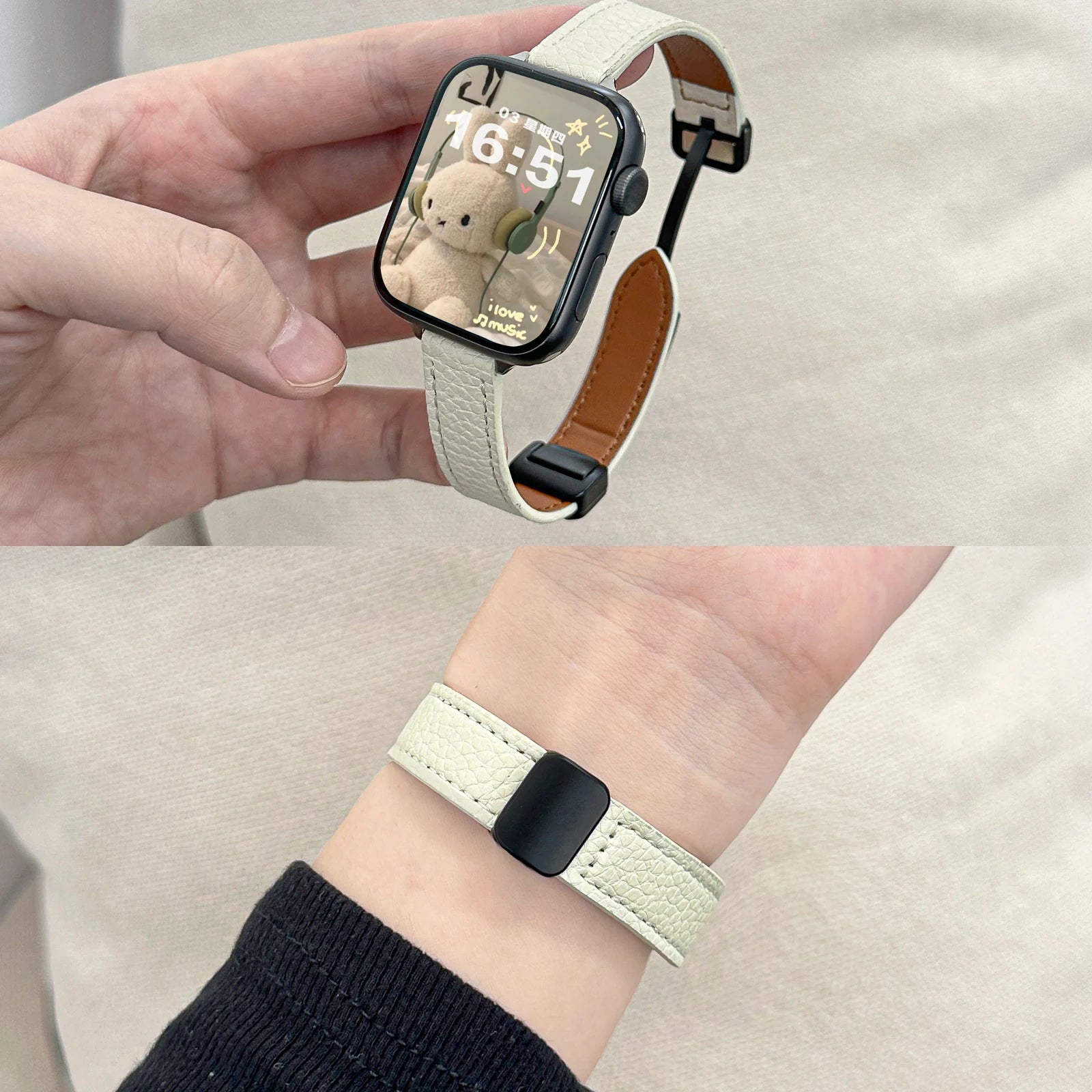 Folding Slim Leather Magnetic watch band For Apple Watch 10 11 42mm 46mm SE 44mm 40mm 9 8 7 41mm 45mm band 6 5 4 band For Apple Watch