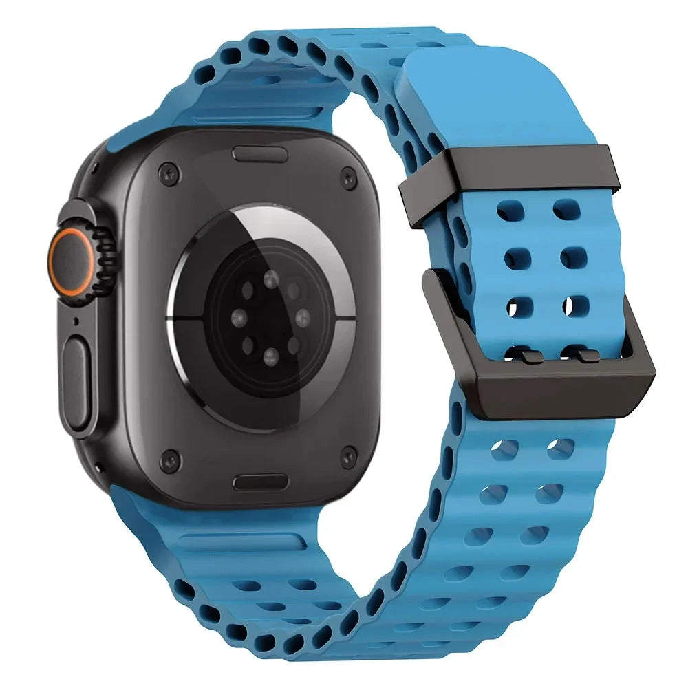 Metal Buckle+Ocean Silicone band For Apple Watch Ultra 3 2 1 49mm band wristband Apple Watch 11 10 46mm 9 8 7 45mm 6 5 SE 44mm