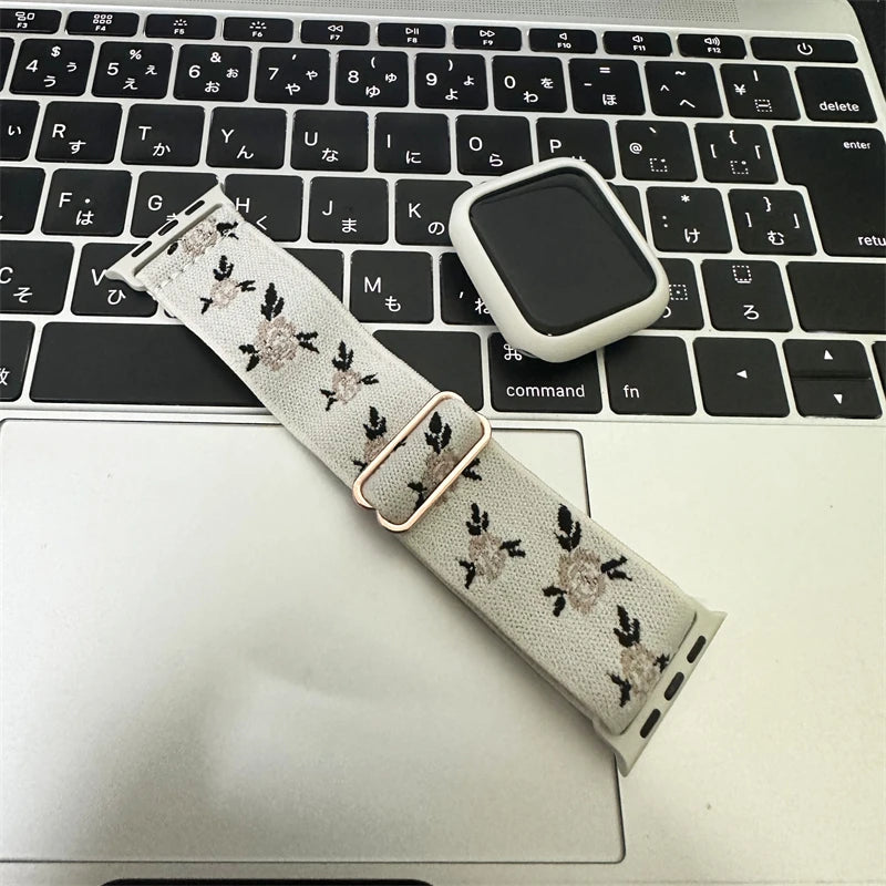 Retro Flower band+Case For Apple Watch band 49mm 40mm 44mm 45mm 41mm 38mm 42mm Elastic Nylon band For Apple Watch Serie 3 4 5 6 SE 7 8