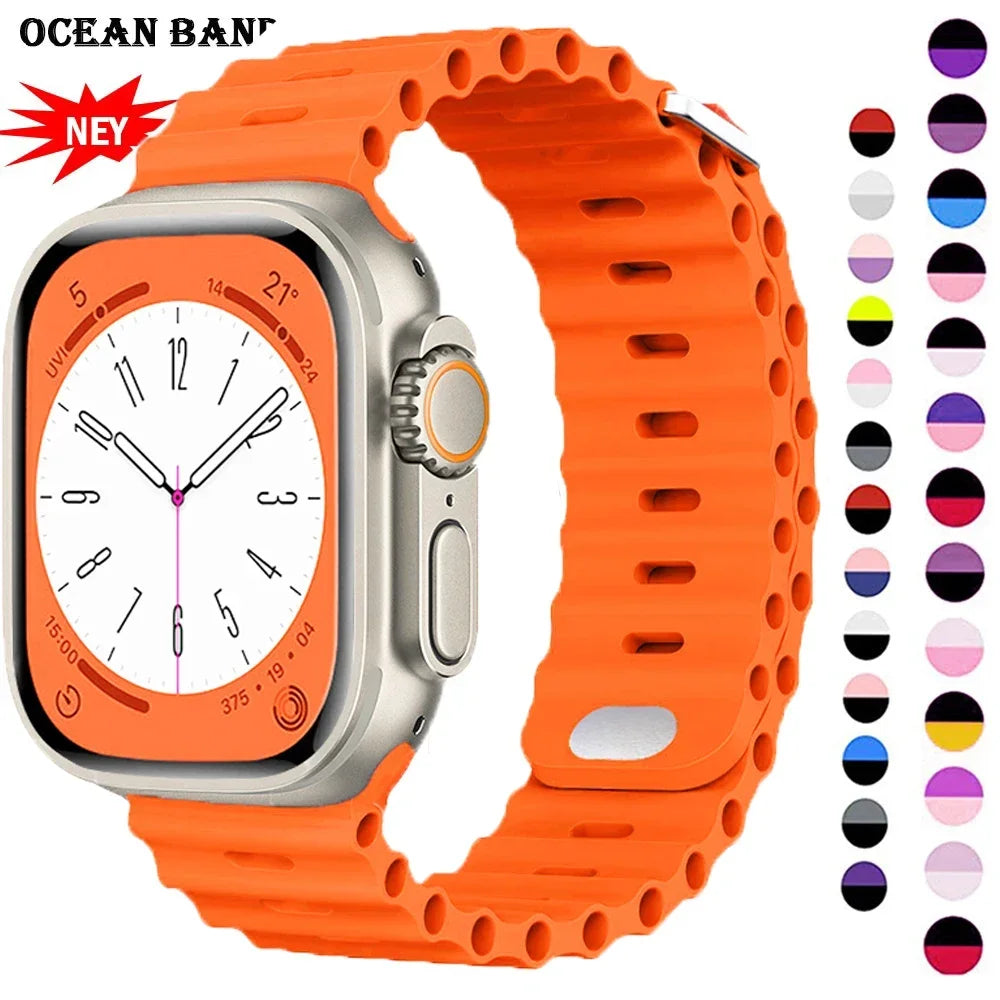 Ocean band For Apple Watch Ultra 2 band 49mm 9 8 7 45mm 41mm Silicone band Wristband Apple Watch 10 6 5 4 3 SE 44mm 40mm 42mm band