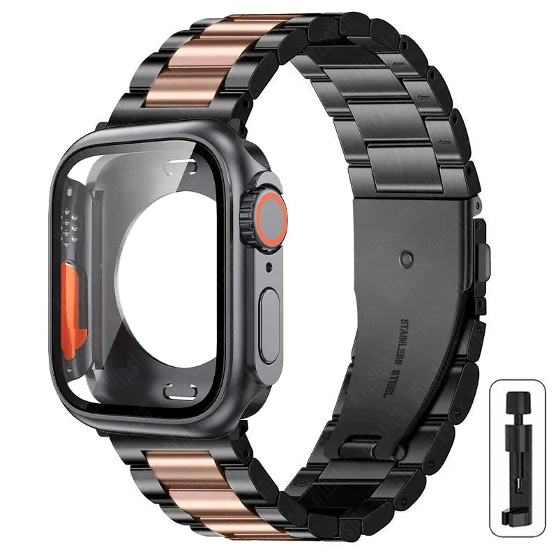Change to Ultra Case+Band For Apple Watch 46mm 44mm 41mm 45mm metal Stainless Steel band for Apple Watch Series Series11 10 9 8 7 6 SE 5
