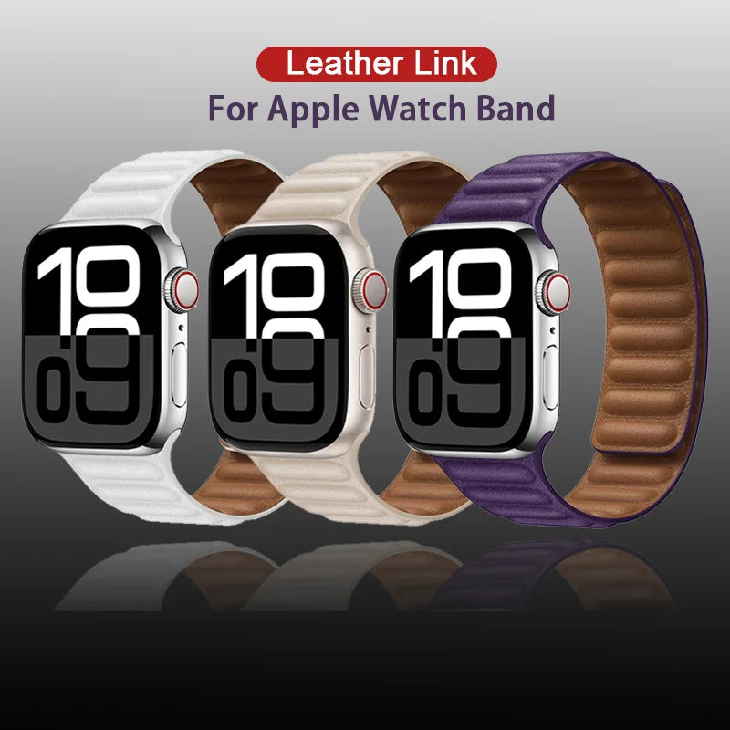 Leather band for Apple Watch band 49mm 46mm 42mm 41mm 44mm Original Magnetic Loop Link band Apple Watch 10 9 8 7 SE Ultar2 band