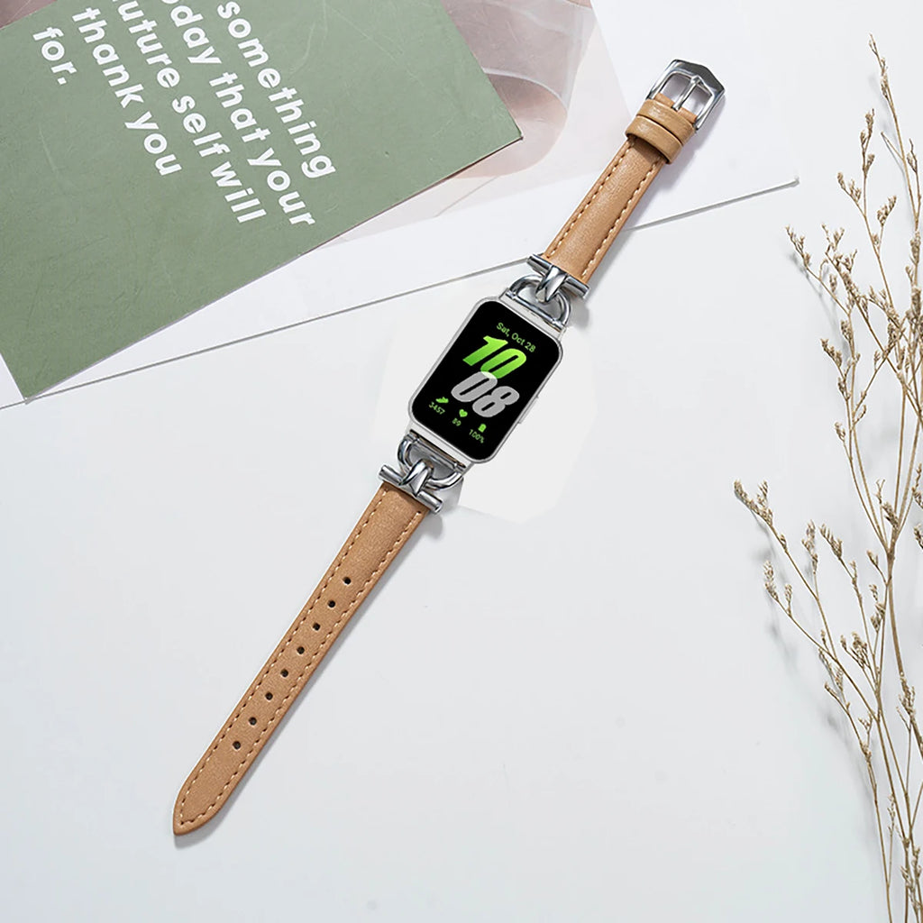 Samsung Galaxy Fit 3 Metal+Leather Strap for Samsung fit 3 Smart Watch Accessories Wristband for Galaxy Fit 3 Bracelet Belt