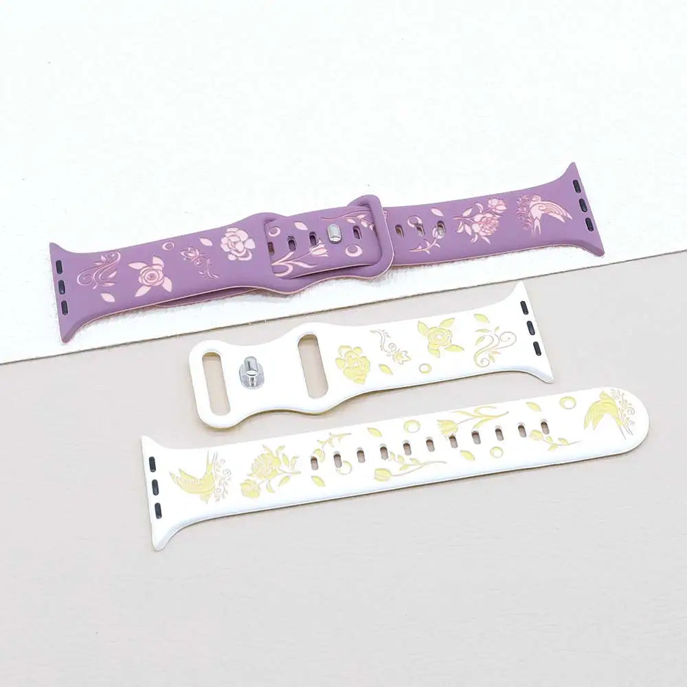 Silicone band For Apple Watch band 42mm 46mm 44mm 41mm 40mm 45mm 49mm Ultra Swallow Engraved band Apple Watch Series 10 9 7 SE 6 8 5