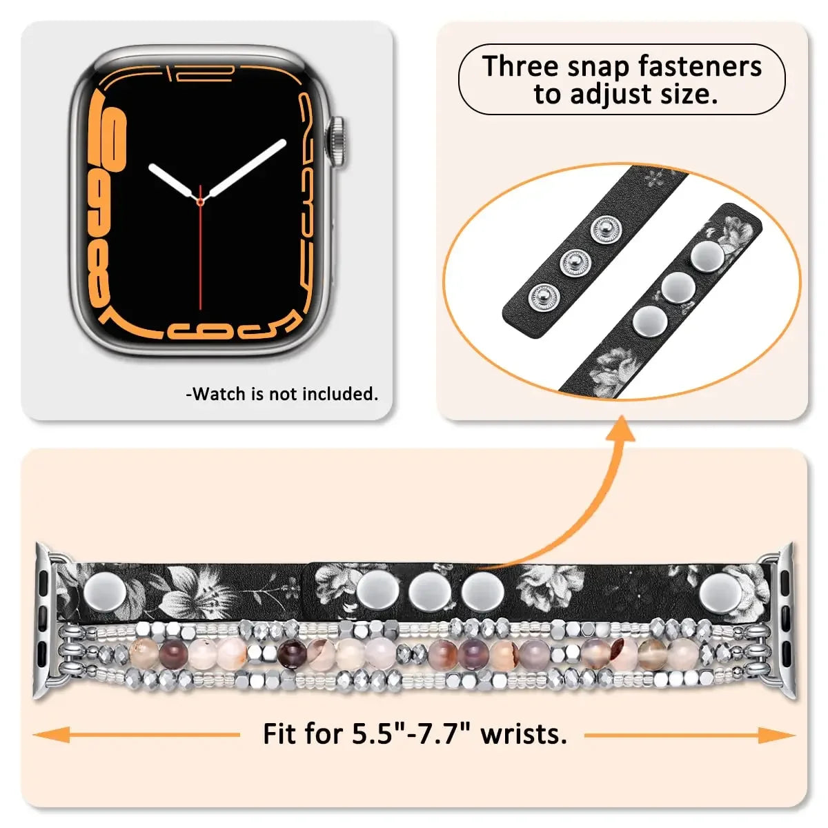 Beaded band For Apple Watch Ultra band 49mm 46mm 42mm 45mm 44mm 41mm Women Elastic Leather band Apple Watch Series 10 9 8 7 6 SE 5