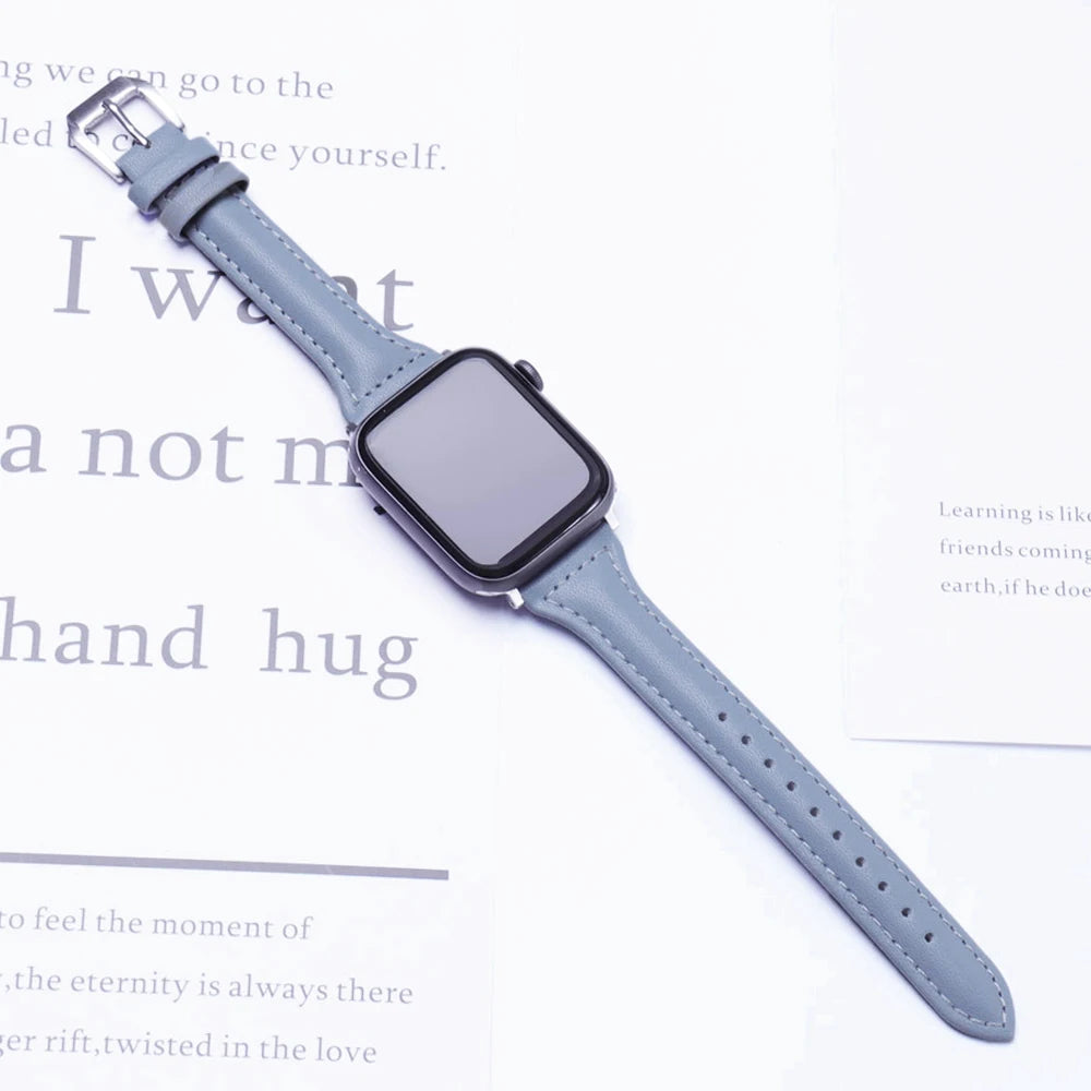 Slim Leather band for Apple Watch band 44mm 45mm 41mm 40mm 38mm wrist women band Apple Watch serie 9 8 7 6 5 4 3 SE Ultra 2 49mm