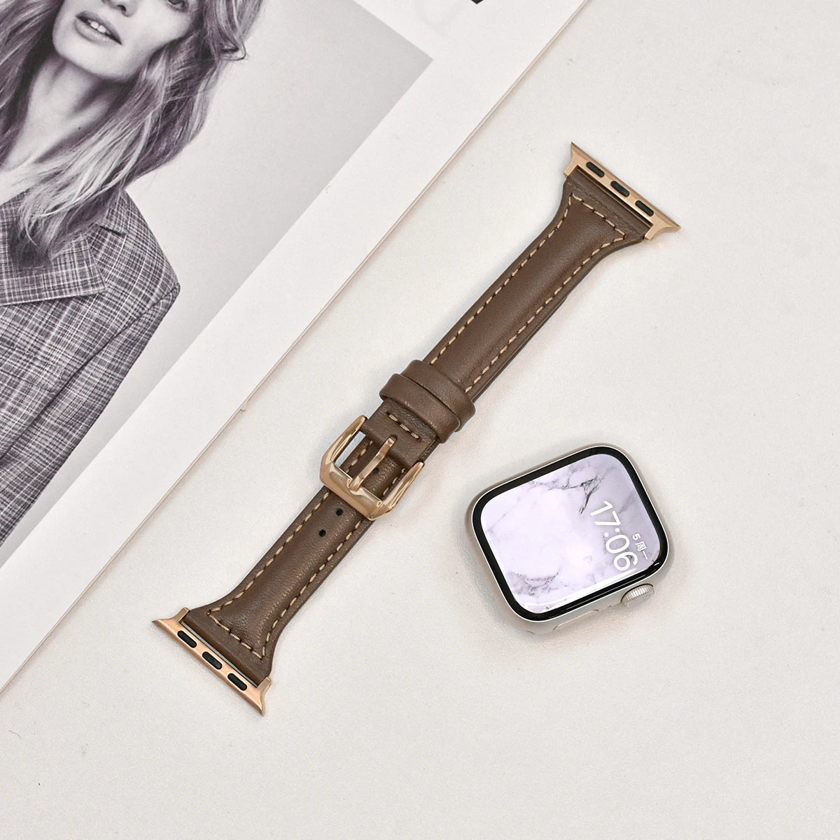 Slim Leather band For Apple Watch Series 10 11 42mm 46mm 9 8 7 41mm 45mm band 42mm Ultra 49mm band Apple Watch SE 6 5 4 3 40mm 44mm