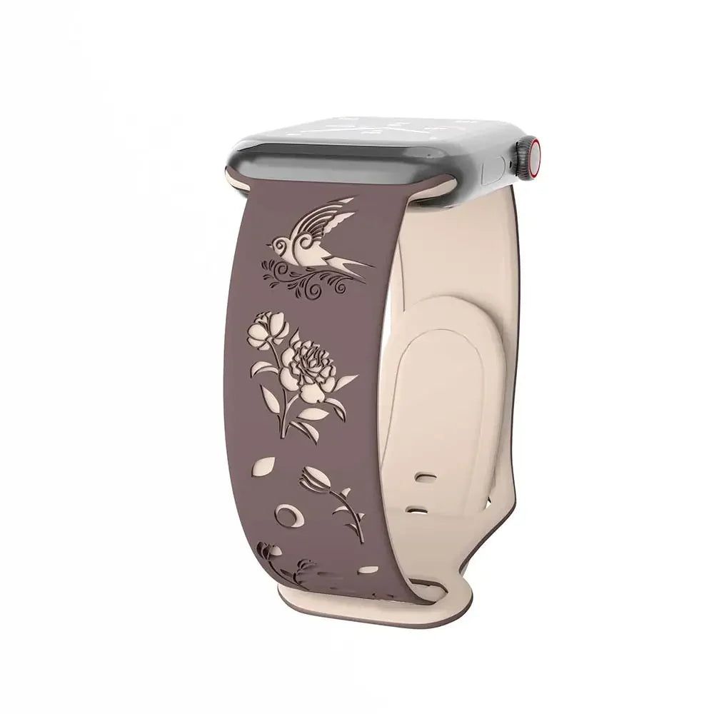 Silicone band For Apple Watch band 42mm 46mm 44mm 41mm 40mm 45mm 49mm Ultra Swallow Engraved band Apple Watch Series 10 9 7 SE 6 8 5