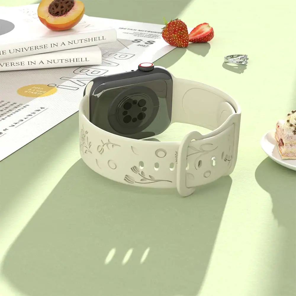 Silicone band For Apple Watch band 42mm 46mm 44mm 41mm 40mm 45mm 49mm Ultra Swallow Engraved band Apple Watch Series 10 9 7 SE 6 8 5