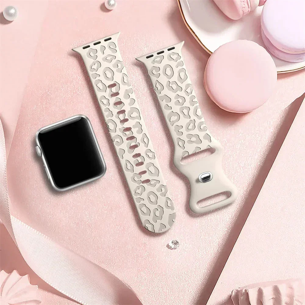 Engraved Leopard band For Apple Watch 10 band Ultra 2 49mm 45mm 44mm 46mm 41mm 40mm Silicone band Series 10 9 8 7 SE 6 5 4