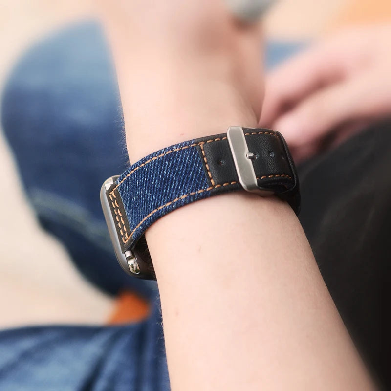 Suitable for Apple Watch band denim leather Apple Watch SE 49mm high quality wristband 40mm 38mm 44mm 41mm 42mm 45mm Ultra9 8 7 6 54 band