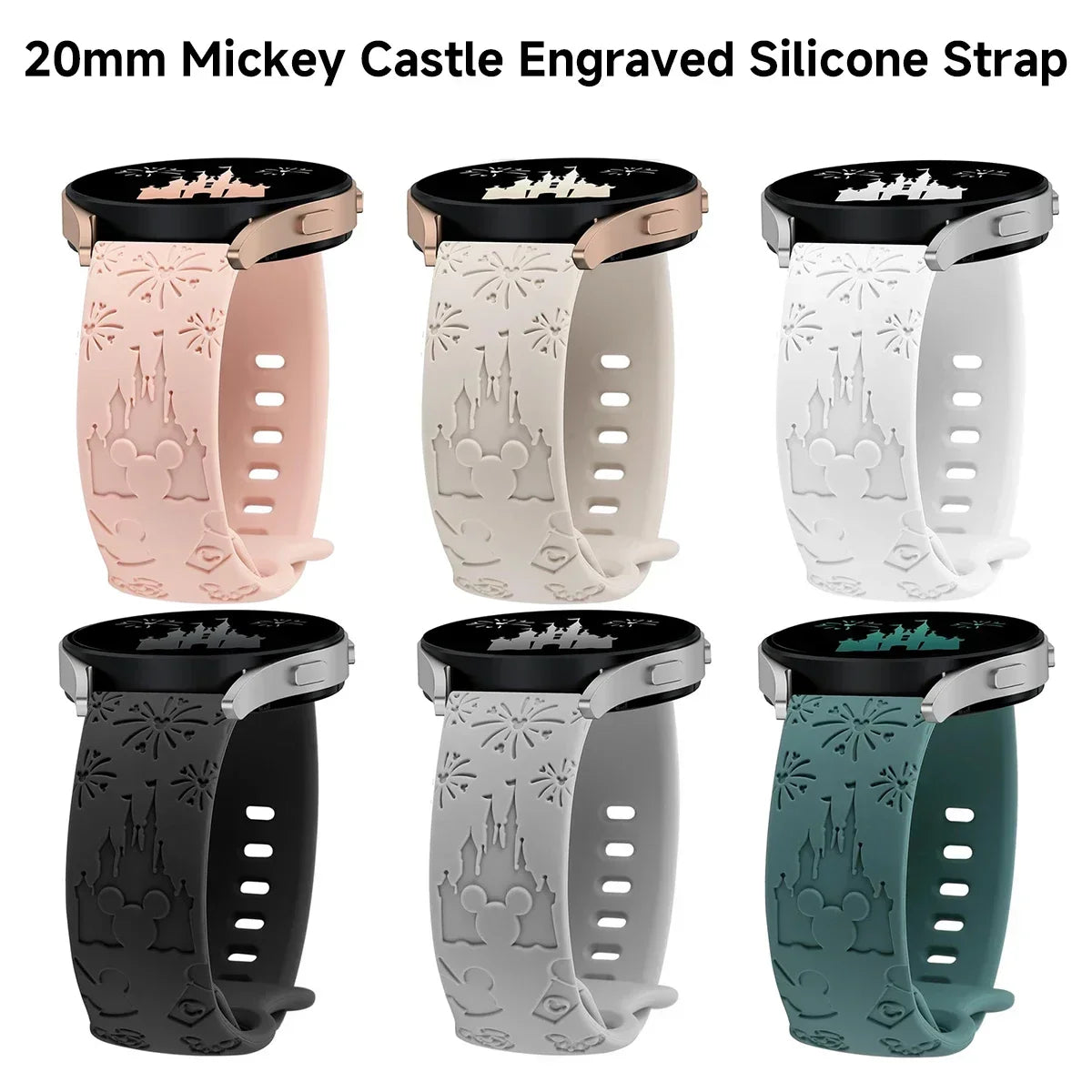 20mm Castle Floral Engraved Band for Samsung Galaxy Watch 7 6 5 4 40/44mm Silicone Cute Strap for Watch 6Classic 47mm 5Pro 45mm