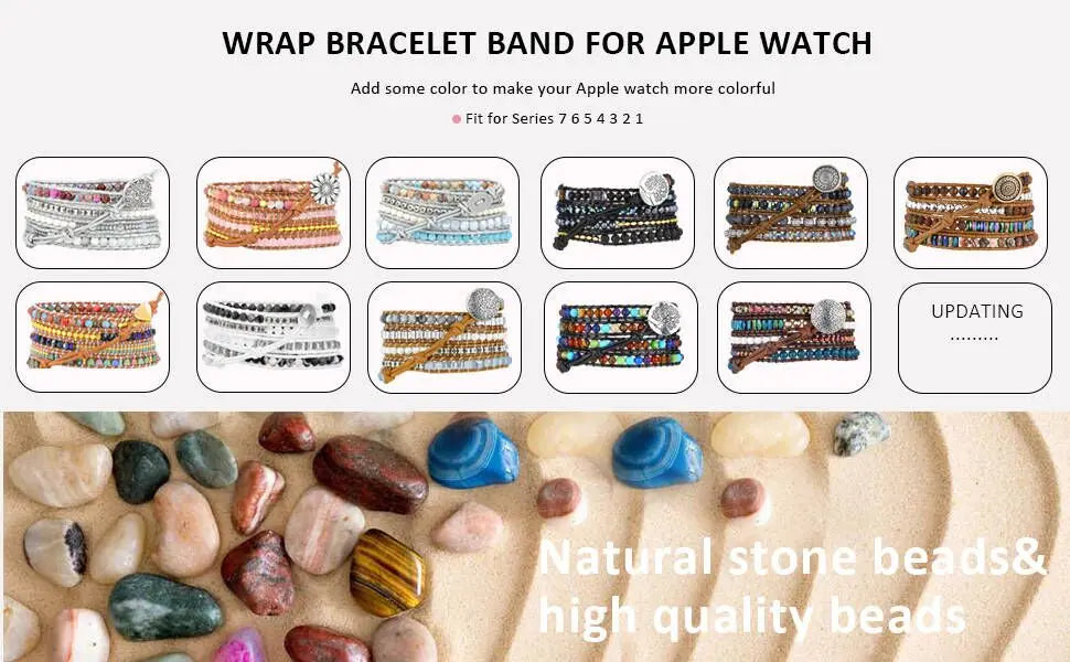 Bohemia Jewelry band for Apple Watch Series 7 38mm 40mm 42mm 44mm Handmade Vintage Natural beads braided band Apple Watch 6 SE 5 4 3