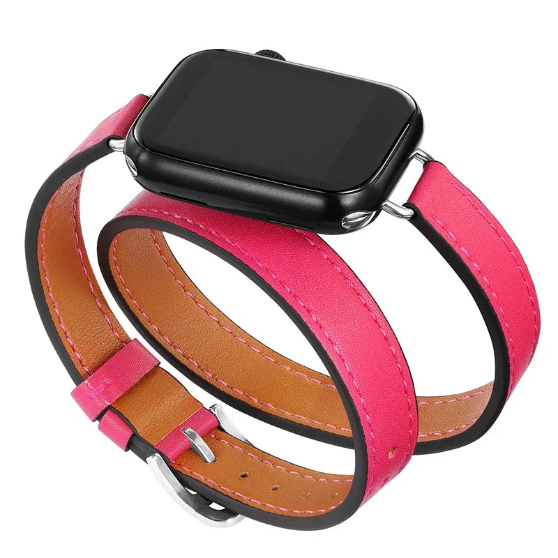 Double Tour leather band For Apple Watch Ultra band 49mm 45mm 42mm 44mm Series 8 7 6 SE 5 4 3 2 Apple Watch 6 38mm 40mm Correa 41mm