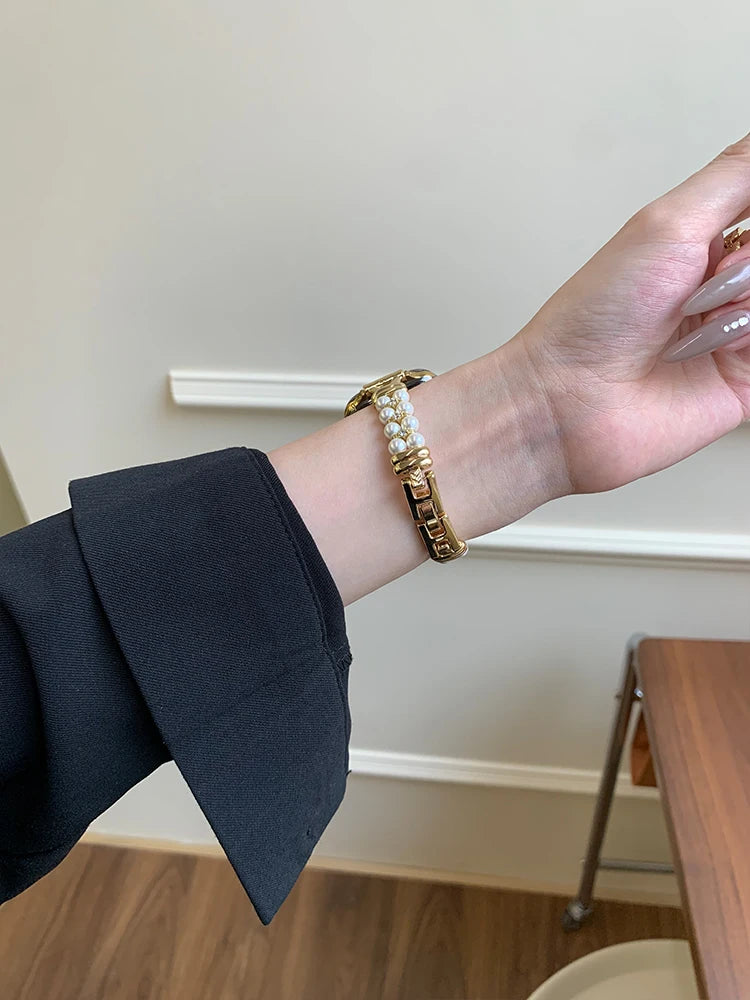 Luxury Pearl band For Apple Watch Ultra 10 9 8 7 6 5 4 Glossy metal band For Apple Watch 40mm 41mm 42mm 44mm 45mm 46mm 49mm