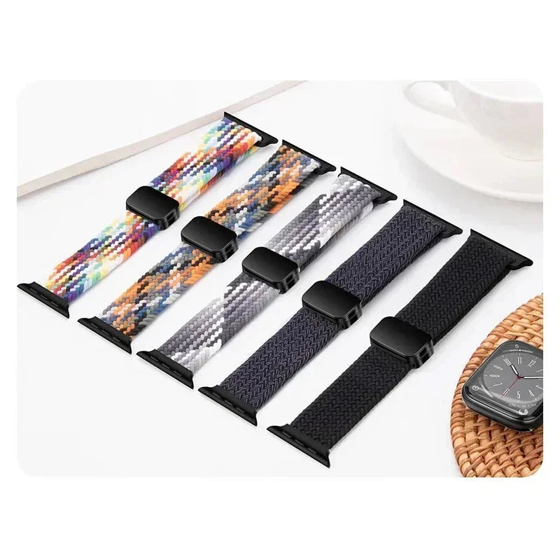 Nylon Braided Loop band for Apple Watch Ultra 3 2 49mm 11 10 42mm 46mm 9 8 7 45mm 41mm Magnetic band Apple Watch 6 5 SE 44mm 40mm band