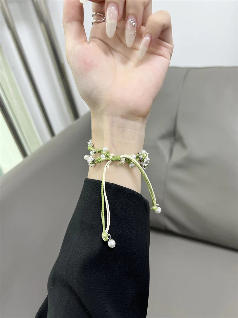 Ins Pearl Flowers band For Apple Watch Series 9 8 7 6 SE 4 5 45mm 44mm 42mm Woven Nylon band Apple Watch Ultra 2 49mm 40mm 38mm Woman