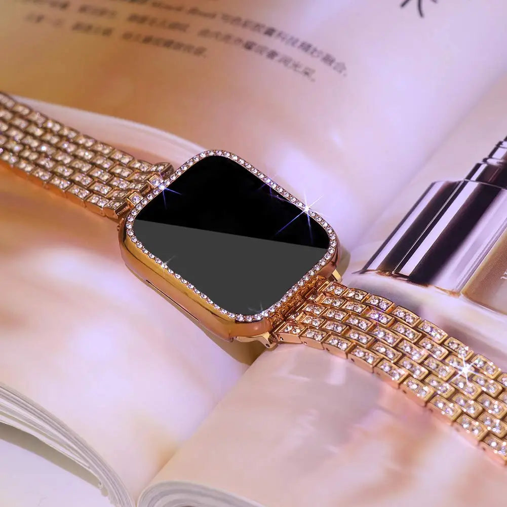 Diamond band+Case for Apple Watch band 40mm 44mm 41mm 45mm 42mm 46mm Women Jewelry metal Bling band Apple Watch SE 5 6 7 8 9 10