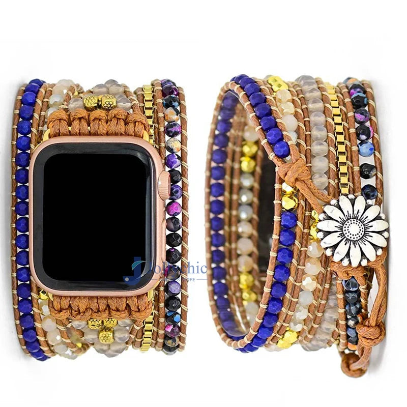 Bohemia Jewelry band for Apple Watch Series 7 38mm 40mm 42mm 44mm Handmade Vintage Natural beads braided band Apple Watch 6 SE 5 4 3