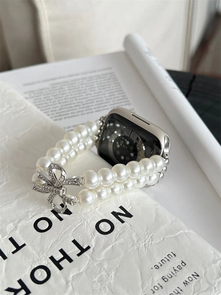 Luxury Diamond Bow band For Apple Watch Ultra Series 9 8 7 42mm 45mm 49mm Pearl Women band For Apple Watch 38mm 40mm 41mm 6 5 SE 4