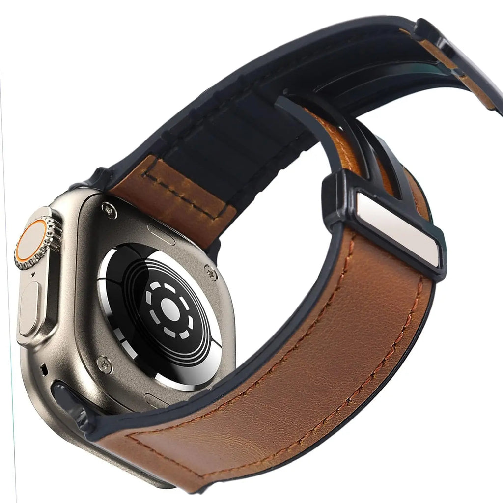 Magnetic band for Apple Watch band 44mm 40mm 45mm 41mm Genuine Leather+silicone band Apple Watch Series 10 9 8 7 SE Ultra 2 49mm