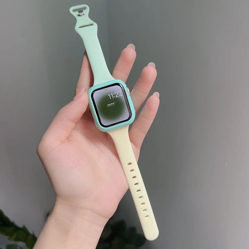 2pack silicone band +case set for Apple Watch Correa s11 women Sport 38mm 40mm 41mm 42mm 44mm 45mm 49mm for Apple Watch Series band