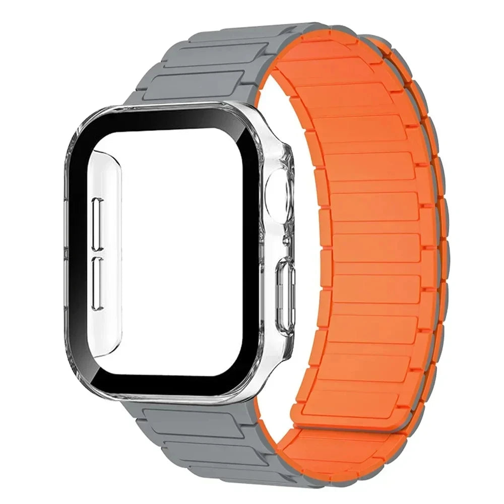Case+Magnetic band for Apple Watch band 44mm 40mm 49mm 45mm 41mm 38mm Silicone band Apple Watch Series 9 8 7 6 3 SE Ultra 2 band