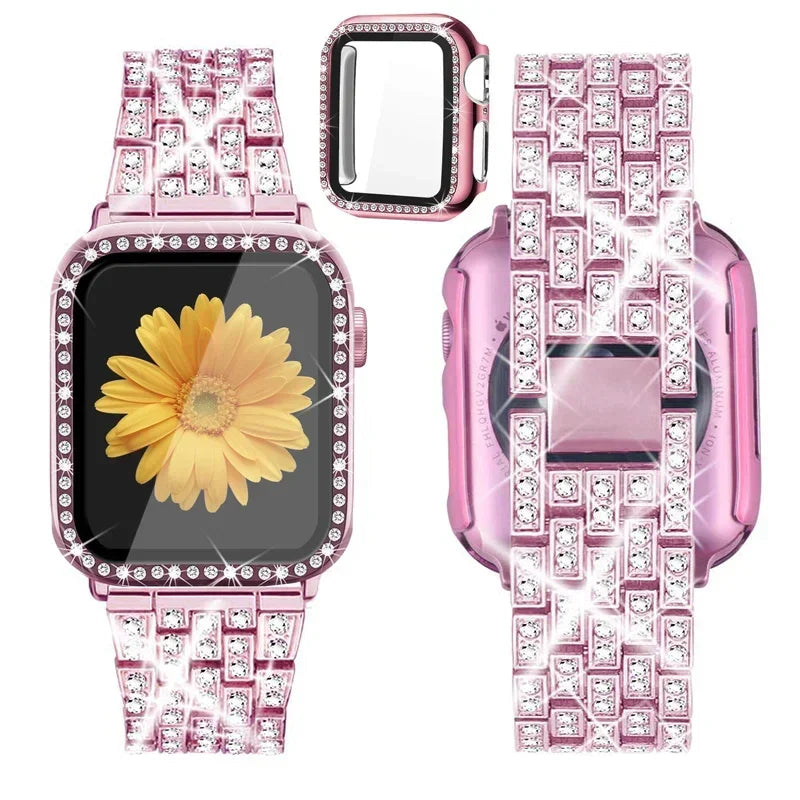 Diamond band+Case for Apple Watch band 40mm 44mm 41mm 45mm 42mm 46mm Women Jewelry metal Bling band Apple Watch SE 5 6 7 8 9 10