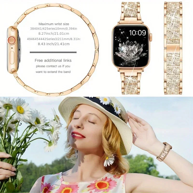 Diamond case+band For Apple Watch band 45mm 40mm 44mm 41mm 38mm 42mm 44mm metal Belt Apple Watch Series 9 8 7 SE 6 5 Women band