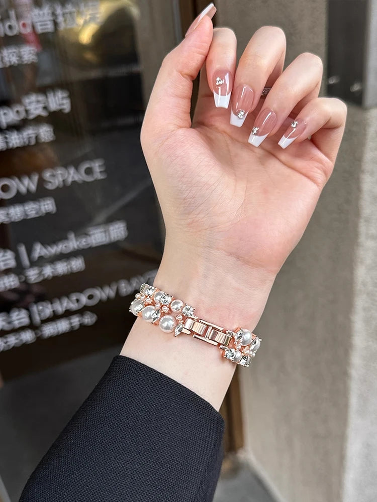 Luxury Diamond band For Apple Watch Ultra 10 9 8 7 6 5 4 Woman Pearl band For Apple Watch 38mm 40mm 41mm 42mm 45mm 46mm 49mm