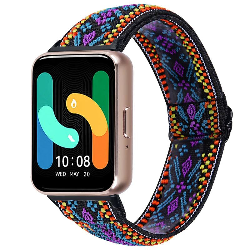 Elastic Nylon Strap For Samsung Galaxy Fit 3 Watch Bracelet Vintage Bohemian National Style Watchband For Samsung Fit 3 SM-R390