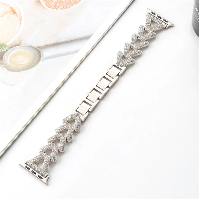 For Apple Watch band Ultra 49mm 40mm 44mm 42mm 38mm Diamond Steel Luxury Chain band+Case band for Apple Watch 8 7 6 SE 5 41mm 45mm