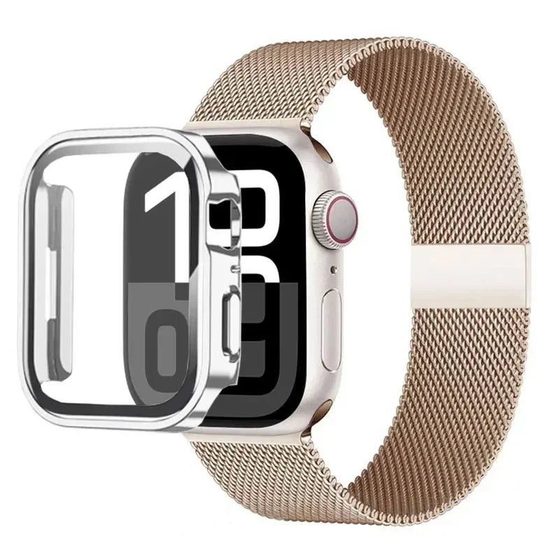 Milanese Loop band For Apple Watch Ultra 49mm band 44mm 40mm 41mm 45mm Gold Silver Leopard band +Case Apple Watch 9 8 7 6 5 4 3 SE